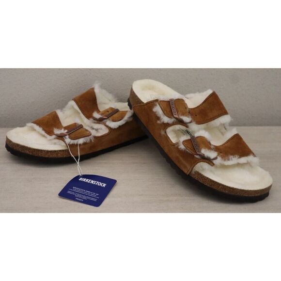Birkenstock Women's 9 Men's 7 Mink Brown Arizona Shearling Suede Sandals - Picture 14 of 15